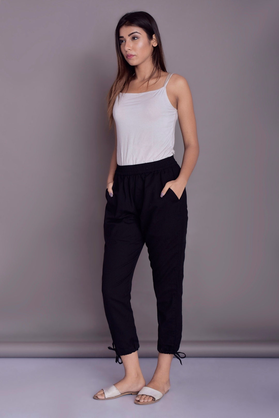Adjustable Bottom Linen Pants | Ankle String Linen Pants | Casual Linen ...