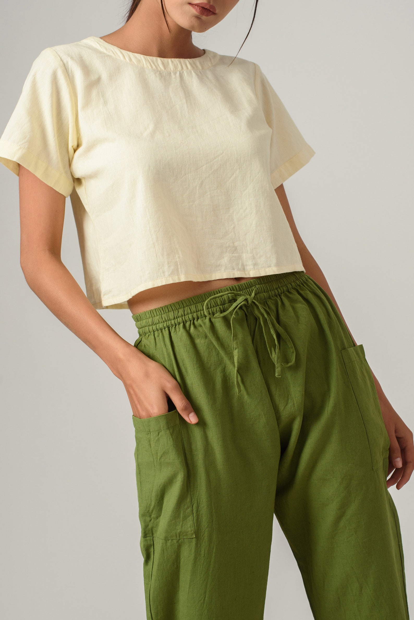 Patch Pocket Pants With Drawstring Linen Trousers Women Box Etsy