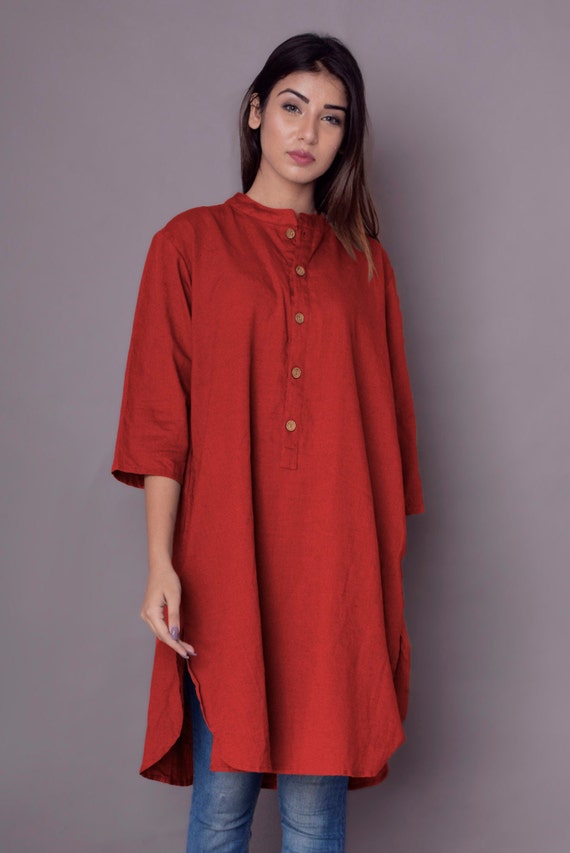 Casual Shirt Dress for Women, Long Shirt, Apple cut shirt, Indian Kurta,  Linen Washed Soft Shirt Custom made by Modernmoveboutiique -  Portugal