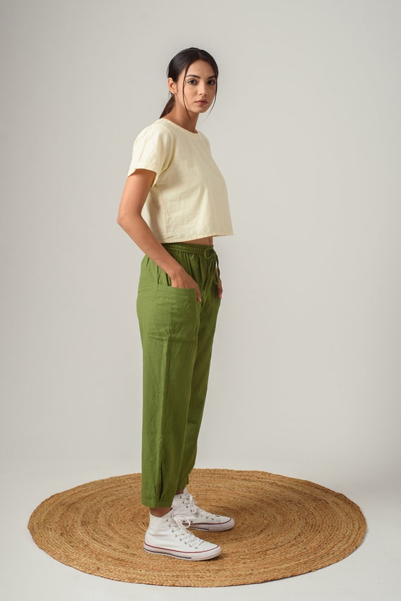 Patch Pocket Pants With Drawstring, Linen Trousers Women, Box