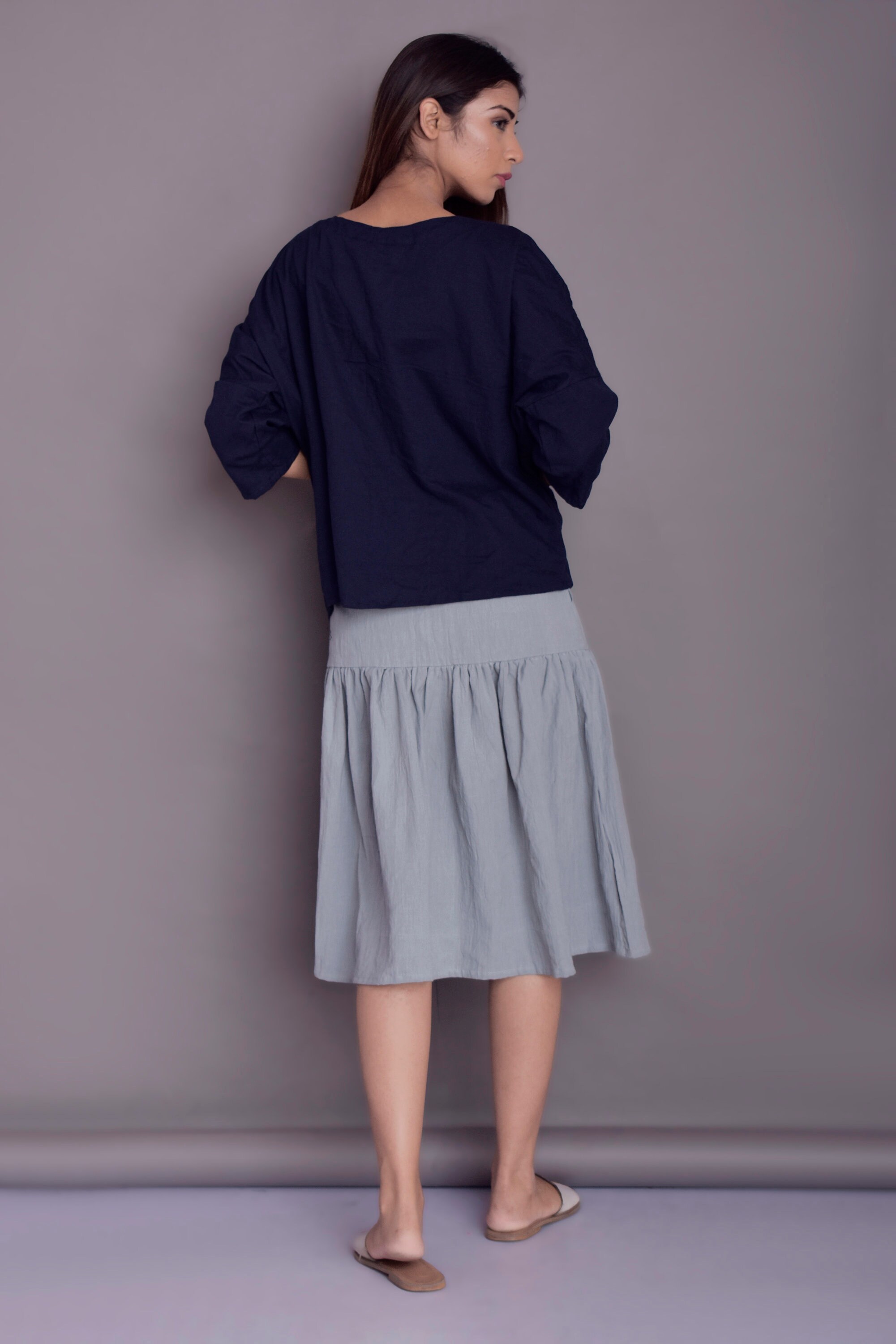 Midi Ruffle Skirt Skirt with Pockets Frill Linen skirt for Etsy