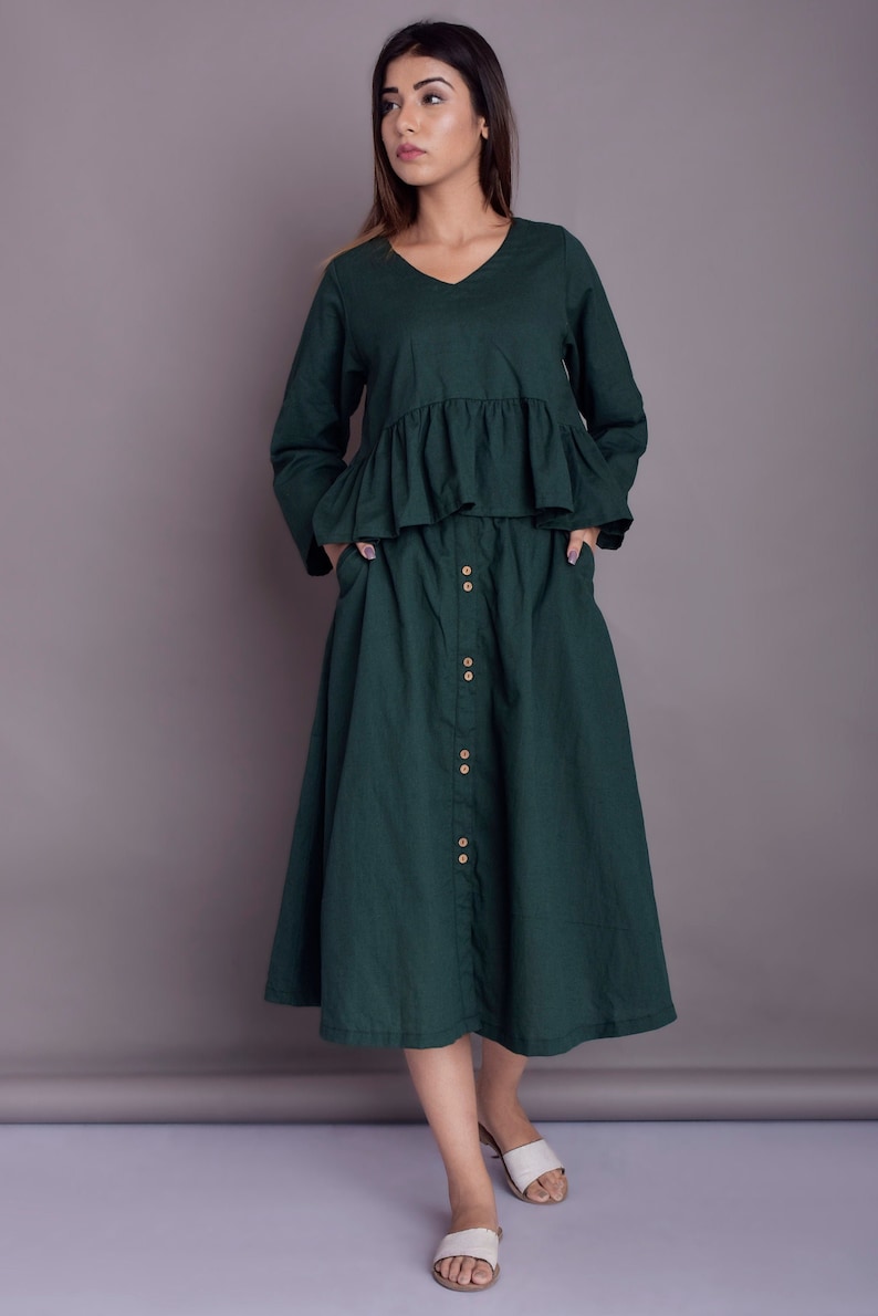 Button Down Linen Skirt Long Linen Skirt Front button skirt Etsy