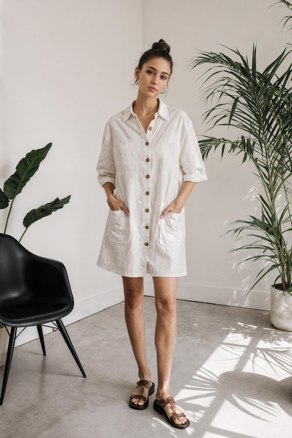 chinese dress ladies Universal Standard Womens Plus Seaside Linen Shirtdress main image 1