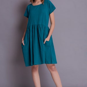 Short Sleeved Dress Teal Linen Dress Summer Dress Knee - Etsy