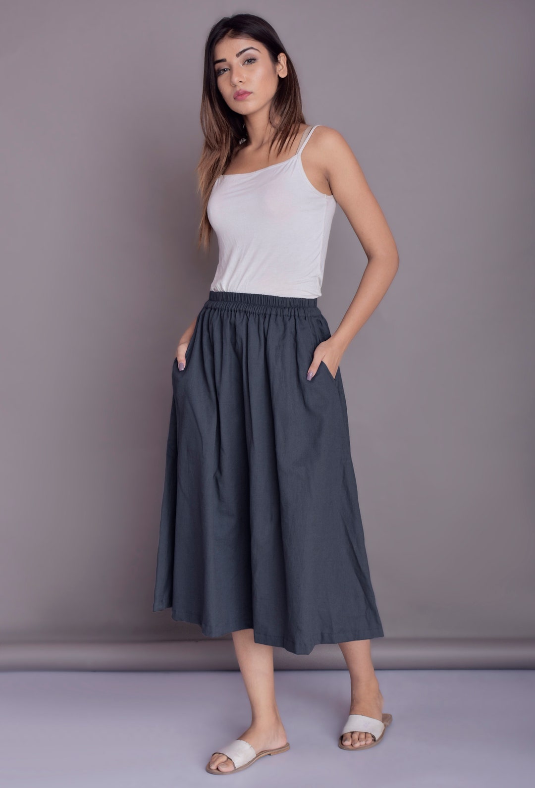 Skirt With Pockets Linen Skirt Linen Skirt for Women Midi - Etsy