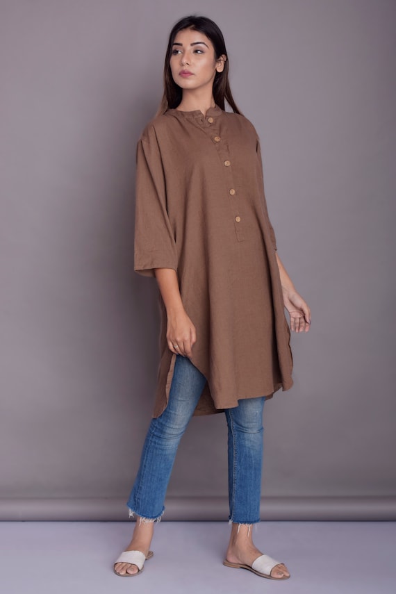 Apple Cut Shirt Dress for Women, Long Shirt for Women, Indian