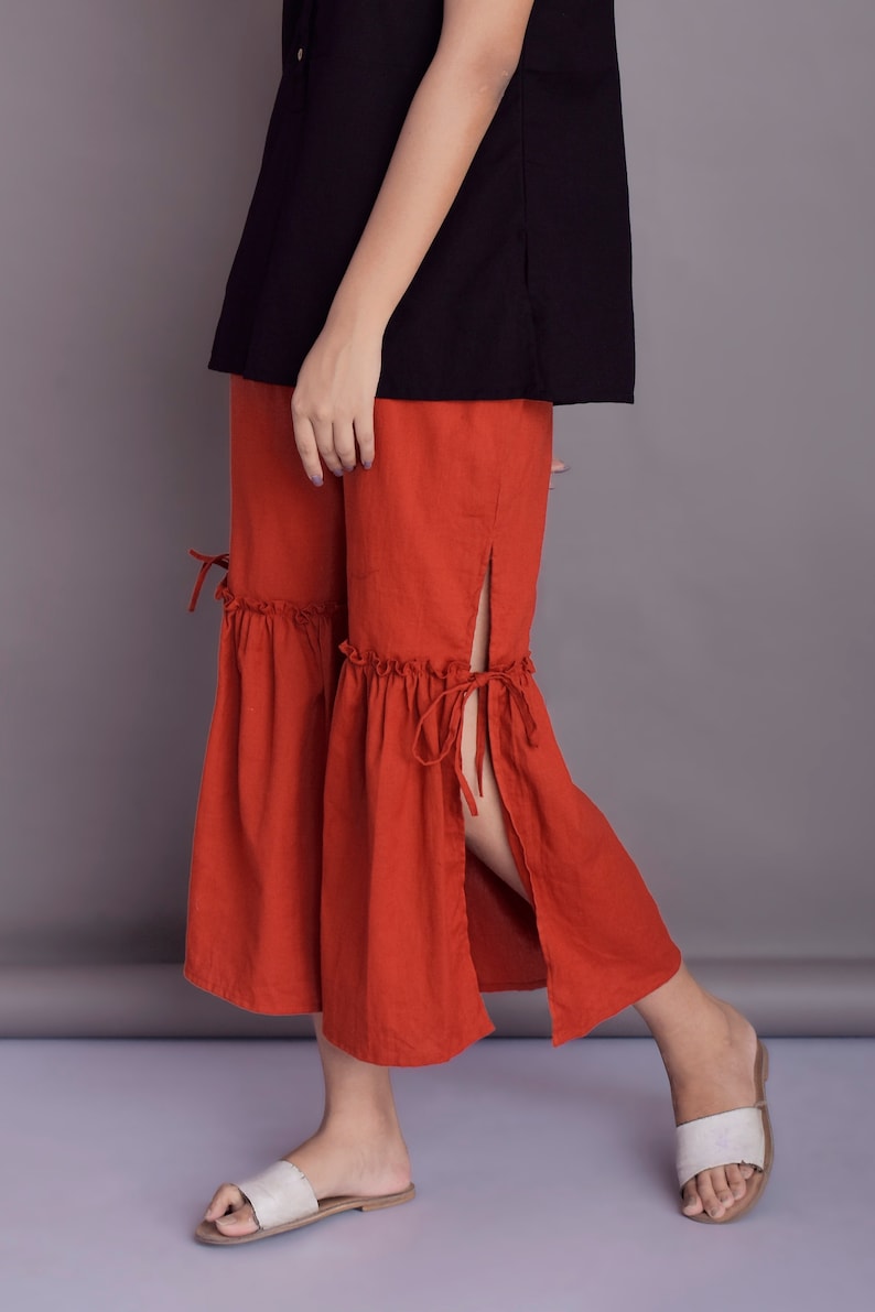 Sharara pants Indian pants Side cut pants Ruffle linen Etsy