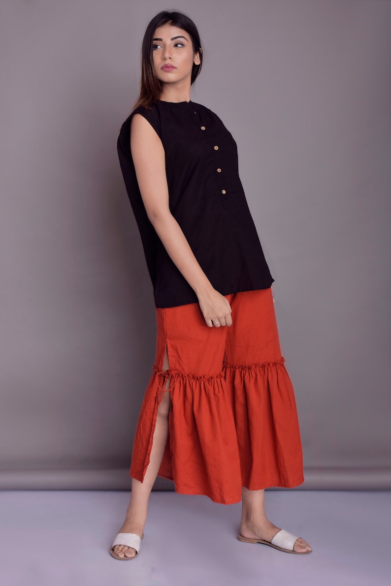 Sharara pants Indian pants Side cut pants Ruffle linen Etsy