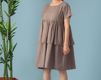 Ruffle Linen Midi Dress: Short Sleeve Summer Dress