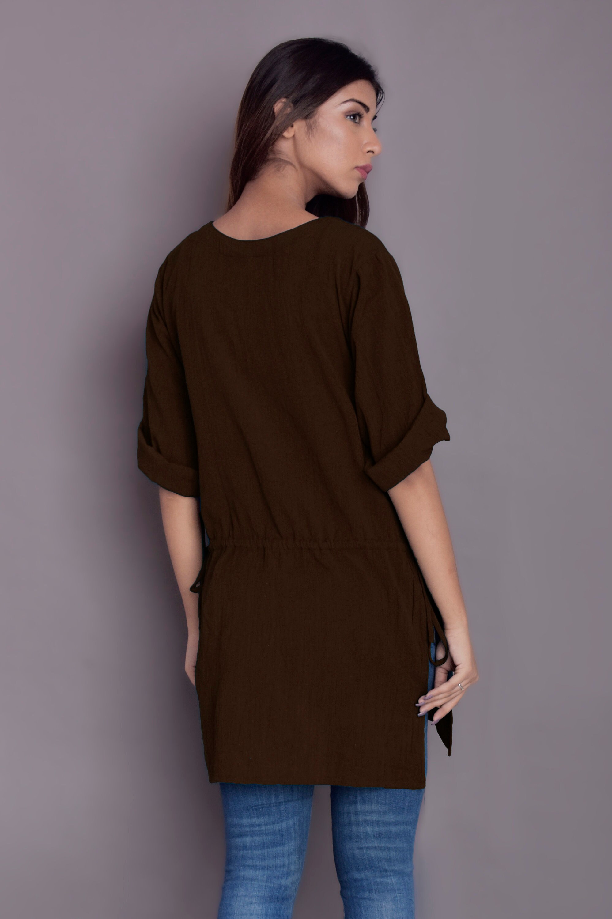 Women's Casual Cotton Linen Blouse - Oversized Long Sleeve Shirt With Side Slit And Pocket - View #2