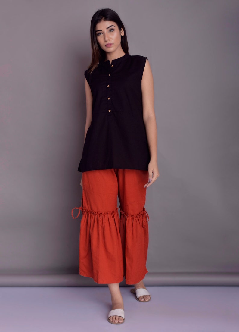 Sharara pants Indian pants Side cut pants Ruffle linen Etsy