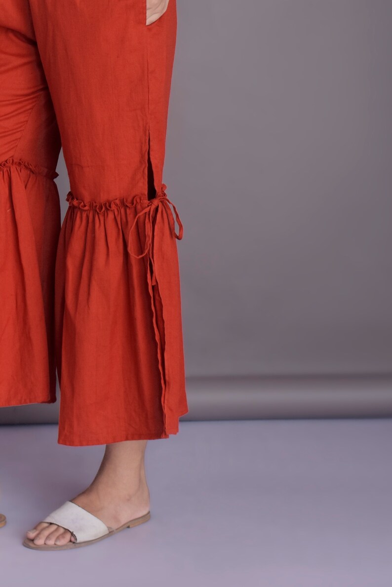 Sharara pants Indian pants Side cut pants Ruffle linen Etsy