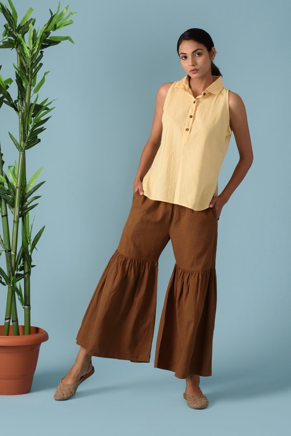 Plus Size Plus Size Sky Blue Cotton Linen Pants Online in India | Amydus