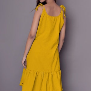 Summer dress for women, Everyday dress, Linen Strap Dress With Ruffle Bottom, Linen Tie Strap Dress Custom made by Modernmoveboutiique image 2