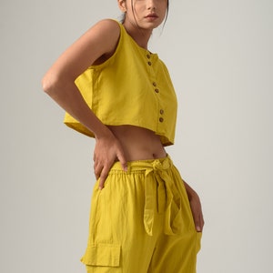 Sexy crop top, Loose crop top, Cropped tank top, Button down crop top, Button down linen top, Sleeveless crop top, Sleeveless linen top46 image 6