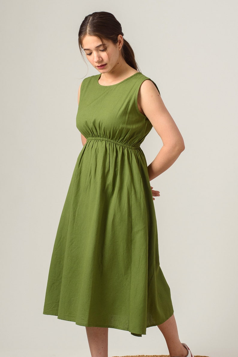 Shin Length Linen Dress Empire Waist Dress Sleeveless Linen Etsy UK