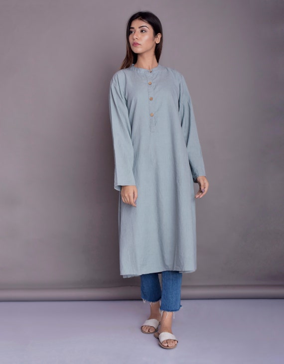 Shorshe Clothing Checkered Woven Shirt Kurta And Pant Set | Green, Zari,  Kurta, Collar, Three Quarter | Kurta designs women, Stylish dress designs,  Kurta designs