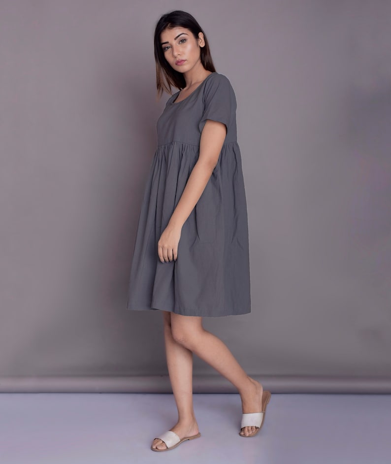 Knee Length Linen Dress With Pockets Empire Waist Linen Etsy