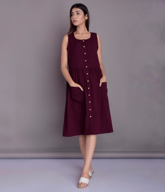 Midi dress with patch pockets Summer dress for women Button opening dress Linen Sleeveless dress Custom made by Modernmoveboutique
