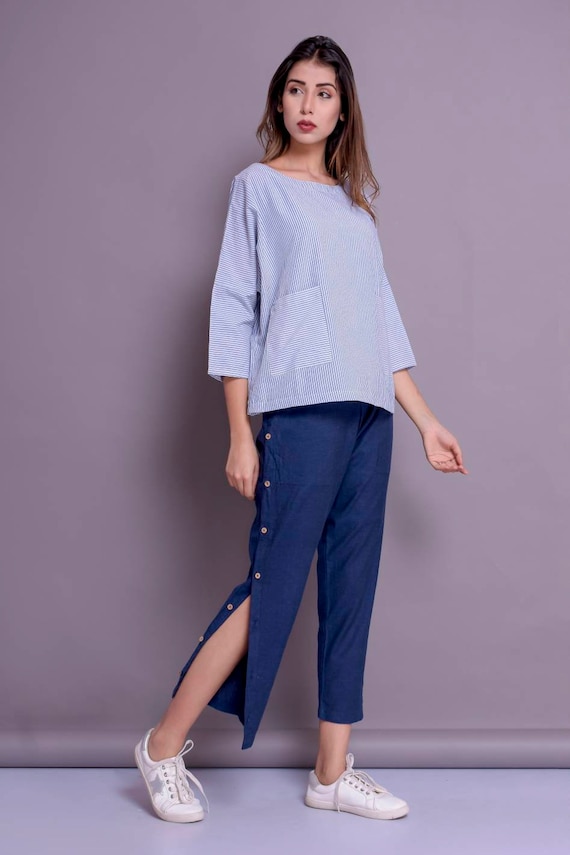 【BOK PLACE】Inner Button Clip Summer Linen L Wide Slacks Pt Black Wide-Leg Pants - Casual Linen Pants - Side Button
