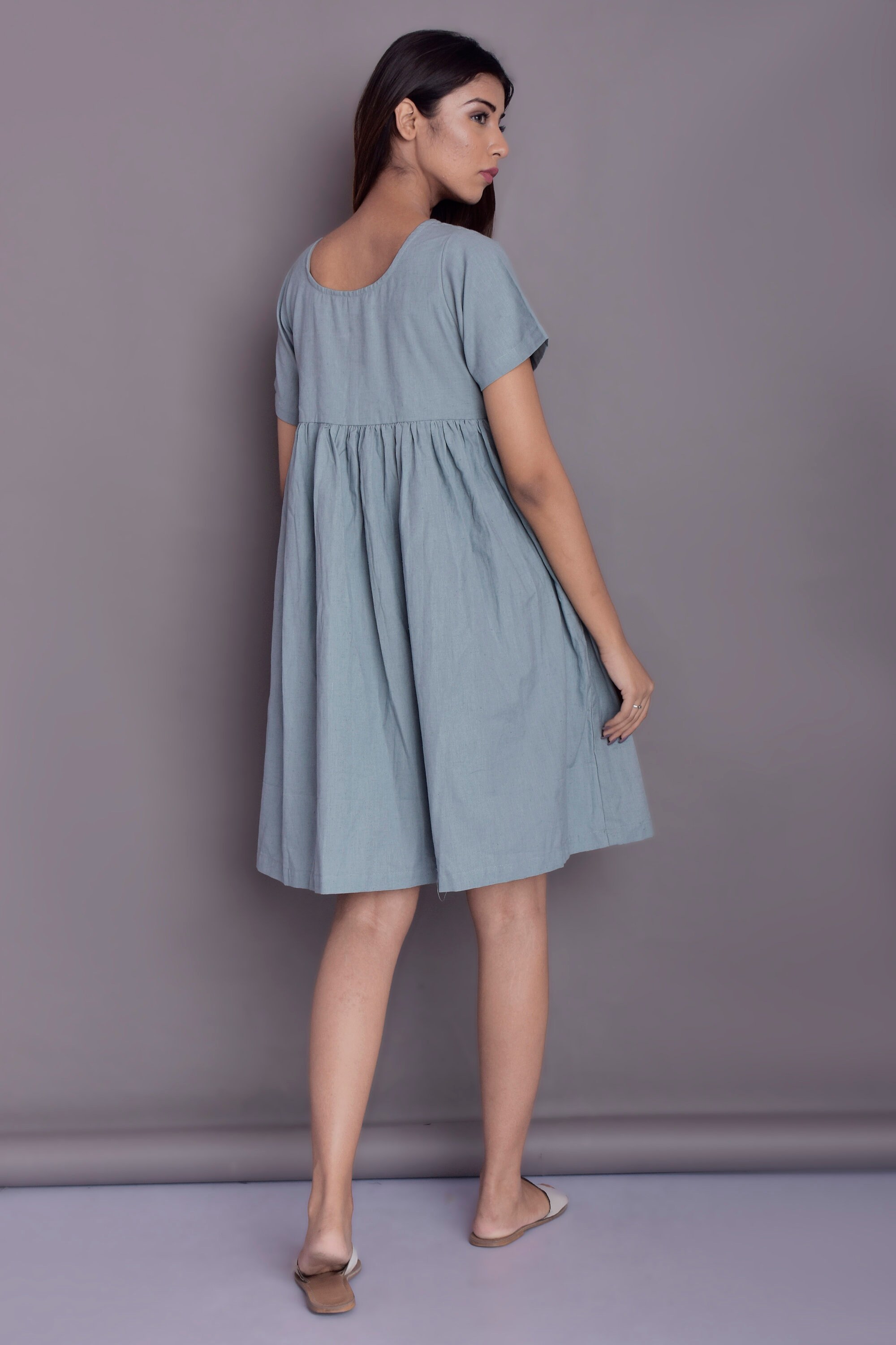 Empire Waist Linen Dress Summer Dress Short Sleeved Dress Etsy UK