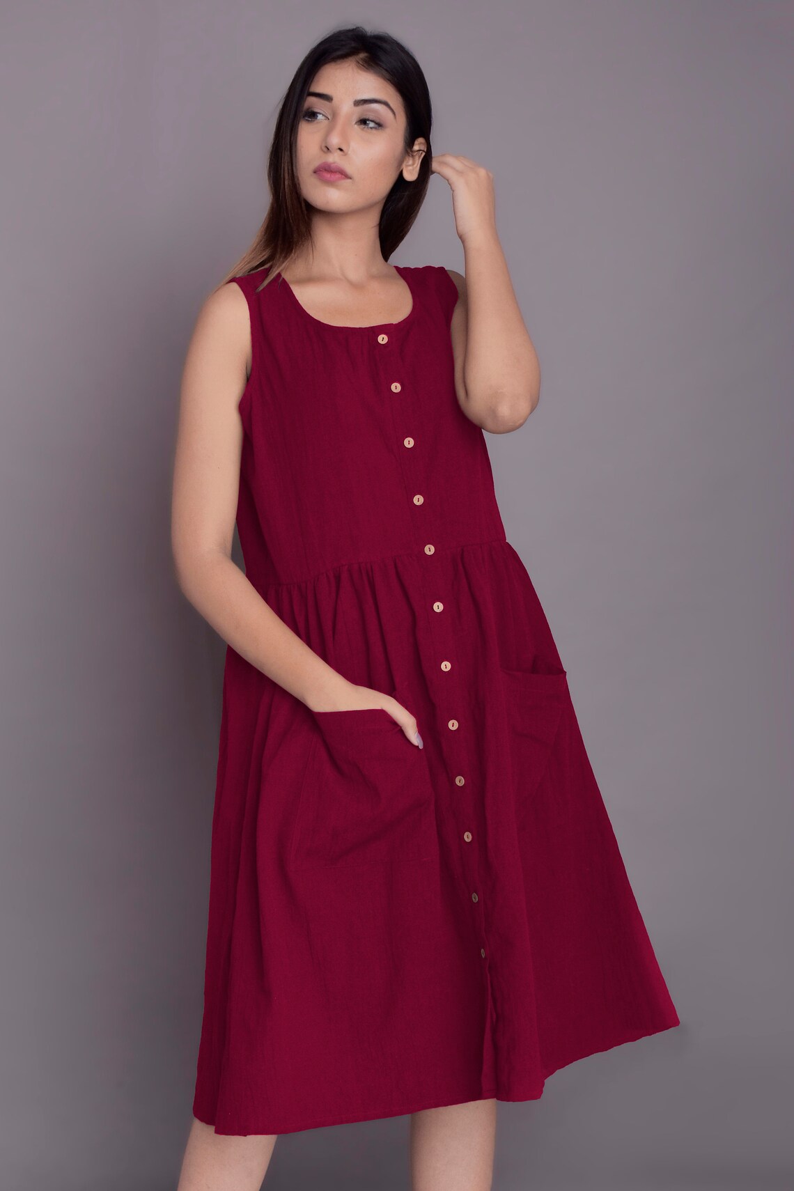 Summer Dress for Women Midi Dress With Patch Pockets Linen Etsy