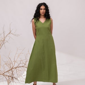 Sleeveless linen maxi dress, Maxi dress with pockets, V neck linen dress, Full length dress