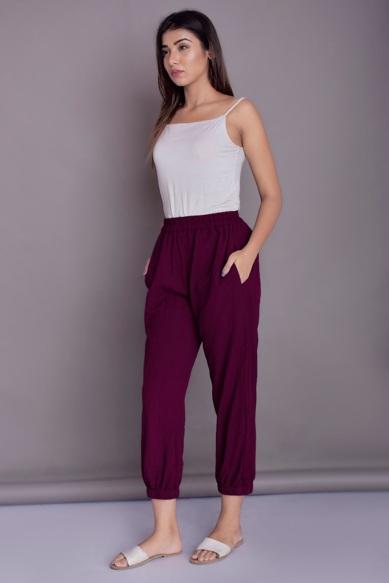 Linen Yoga Jogger Pants: Women's Relaxed Fit Elastic Cuff Trousers image 2