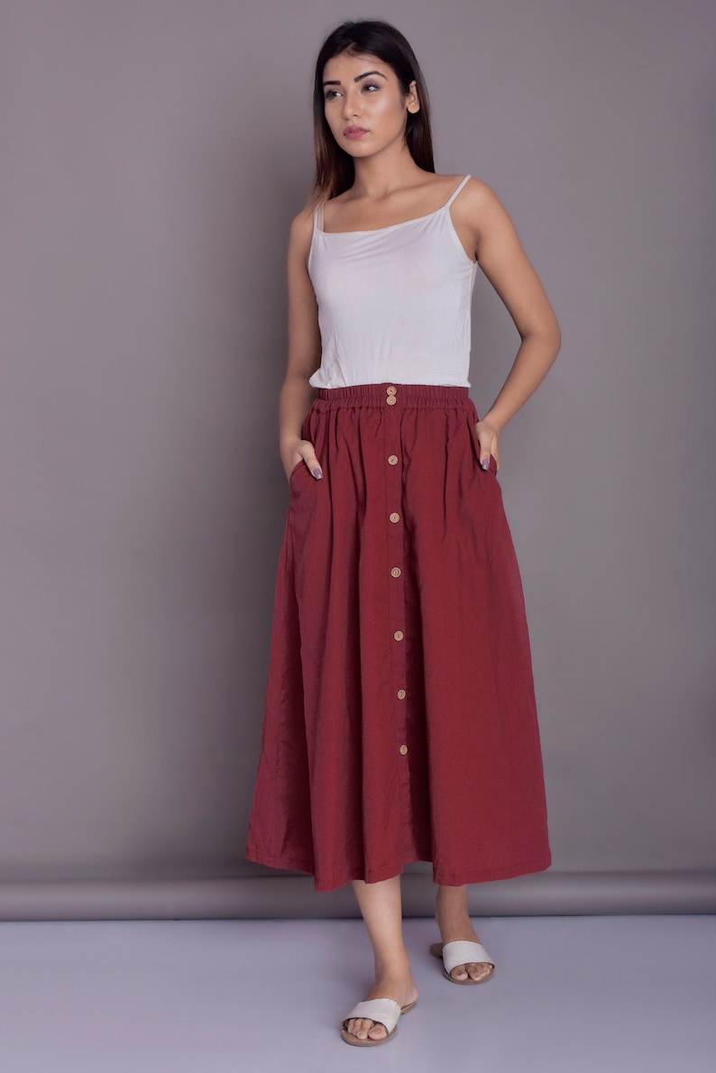 Button opening skirt, Buttoned skirt with pocket, Long Linen Skirt, Front button skirt, Midi skirt -(2) 