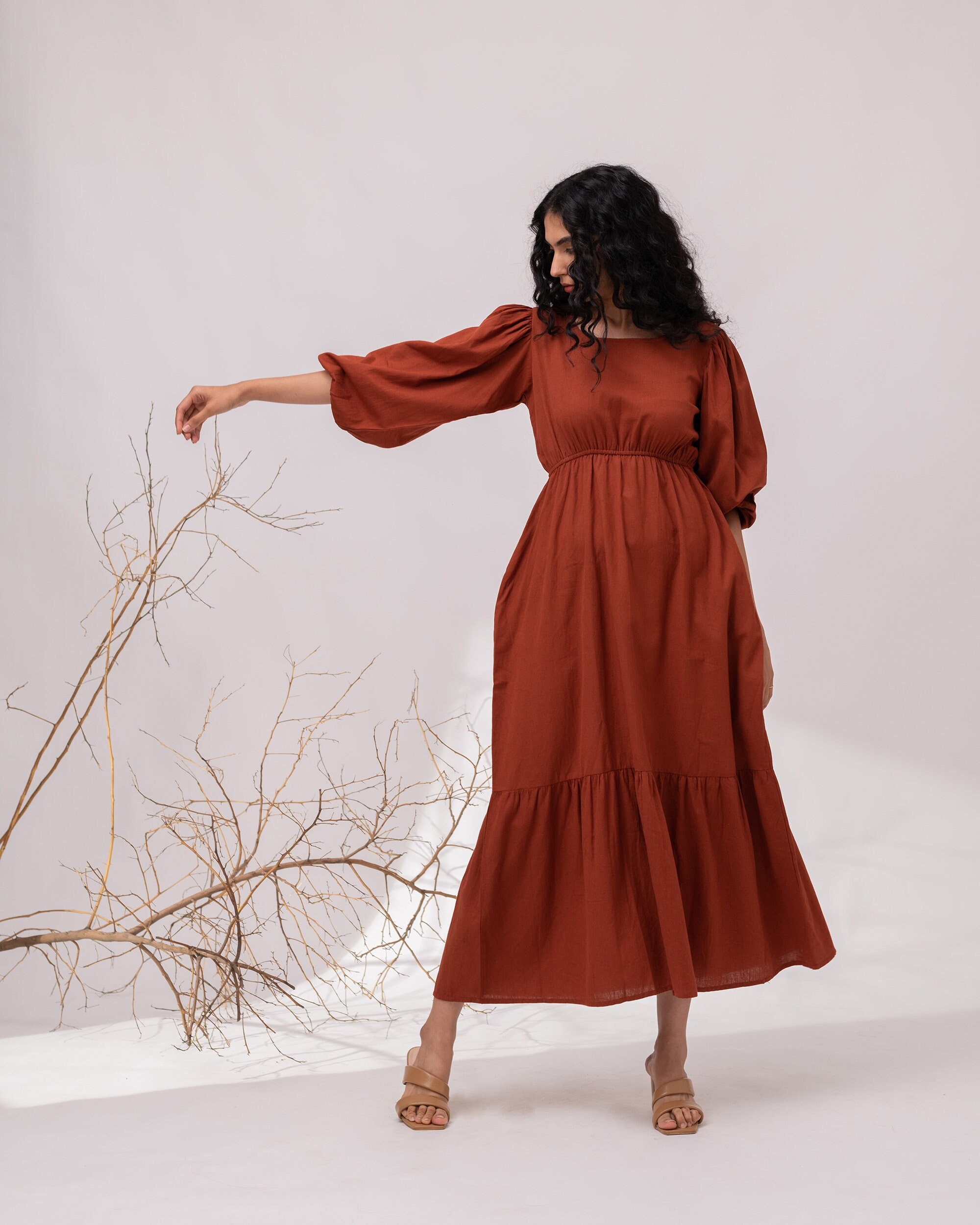 Maxi Brown Floral linen dress 5833 Maxi Brown Floral linen dress 5833