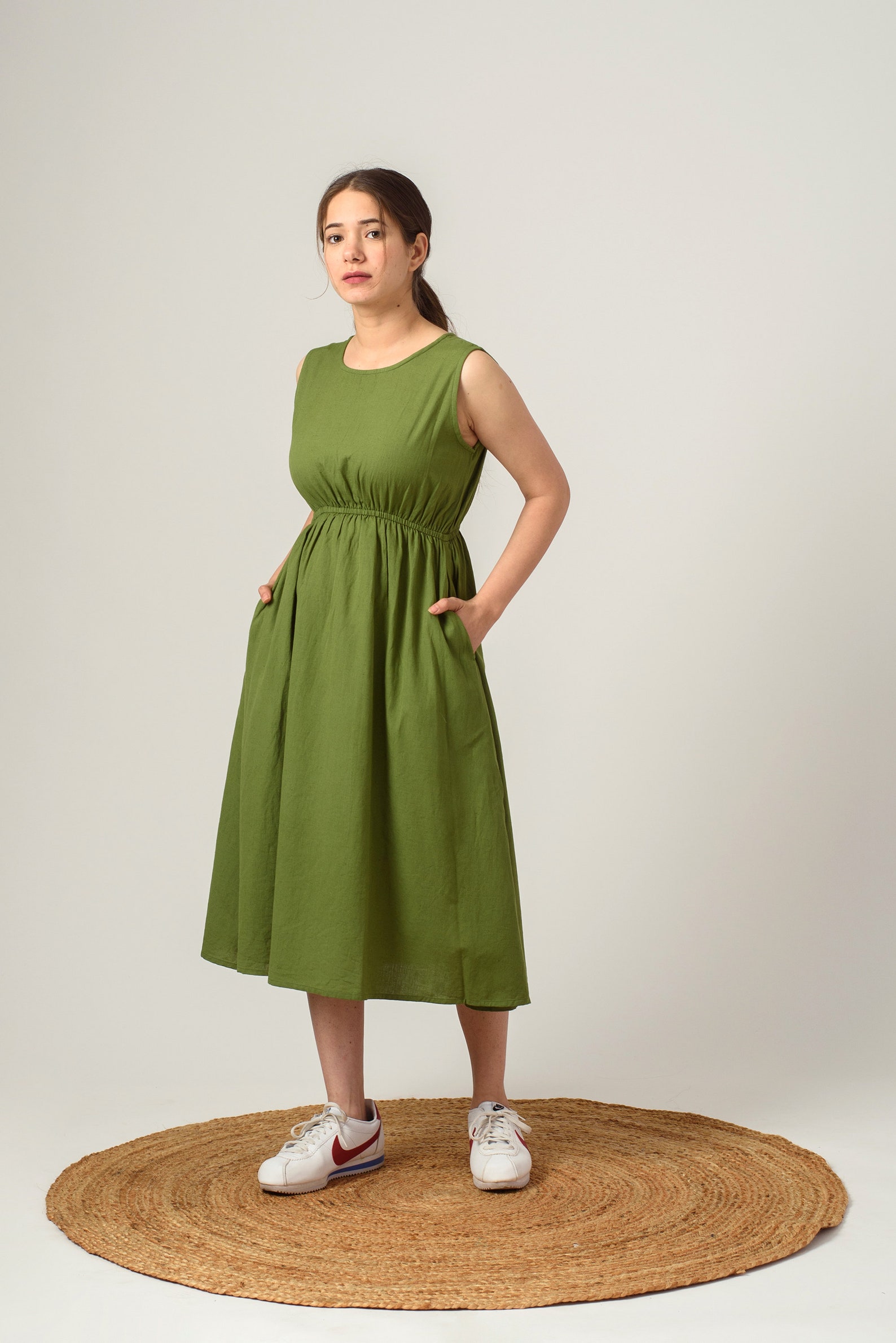 Shin Length Linen Dress Empire Waist Dress Sleeveless Linen Etsy UK