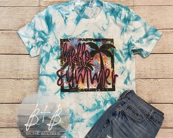 Hello Summer scrunch dye unisex tee, tie dye, summertime tee