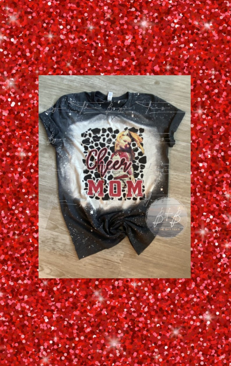 Customizable cheer mom shirt, with picture of your child, fun background, customizable text, customizable background.