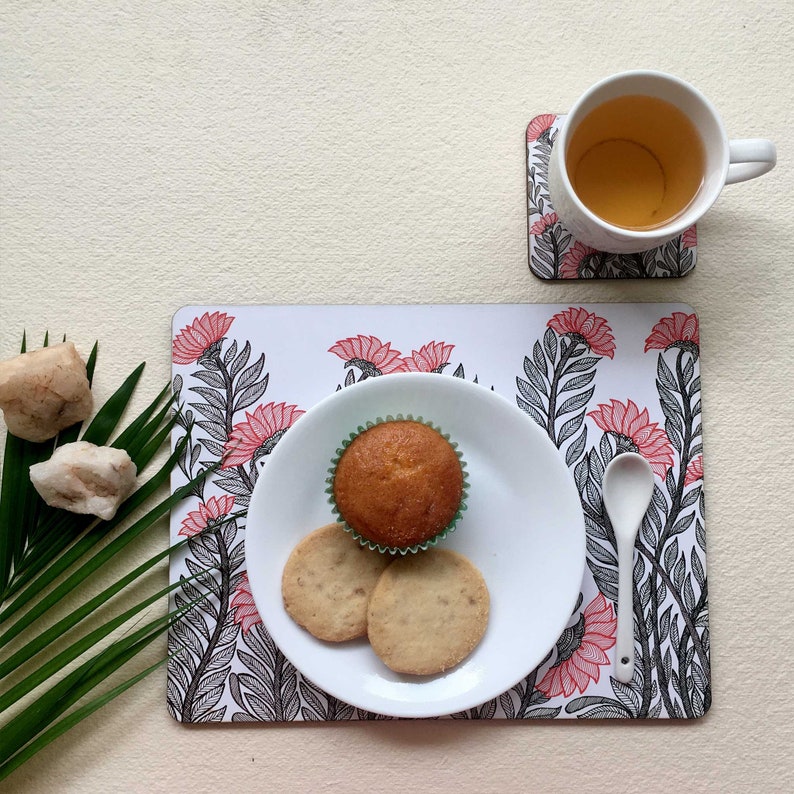 Indian Lily Madhubani Print Placemats Indian Design Placemat Madhubani