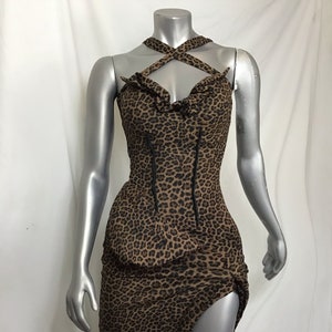 Cheetah Print Dress with Split. Leopard Print Dress. Body Con Corset Dress. Made to Order Custom to Your Size. Couture Dress Handmade in USA