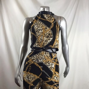 Chain Print Pants Suit. Black & Gold Designer Chain Print Suit. Leopard Print Trim. Hand Made Custom to Your Size! Couture.