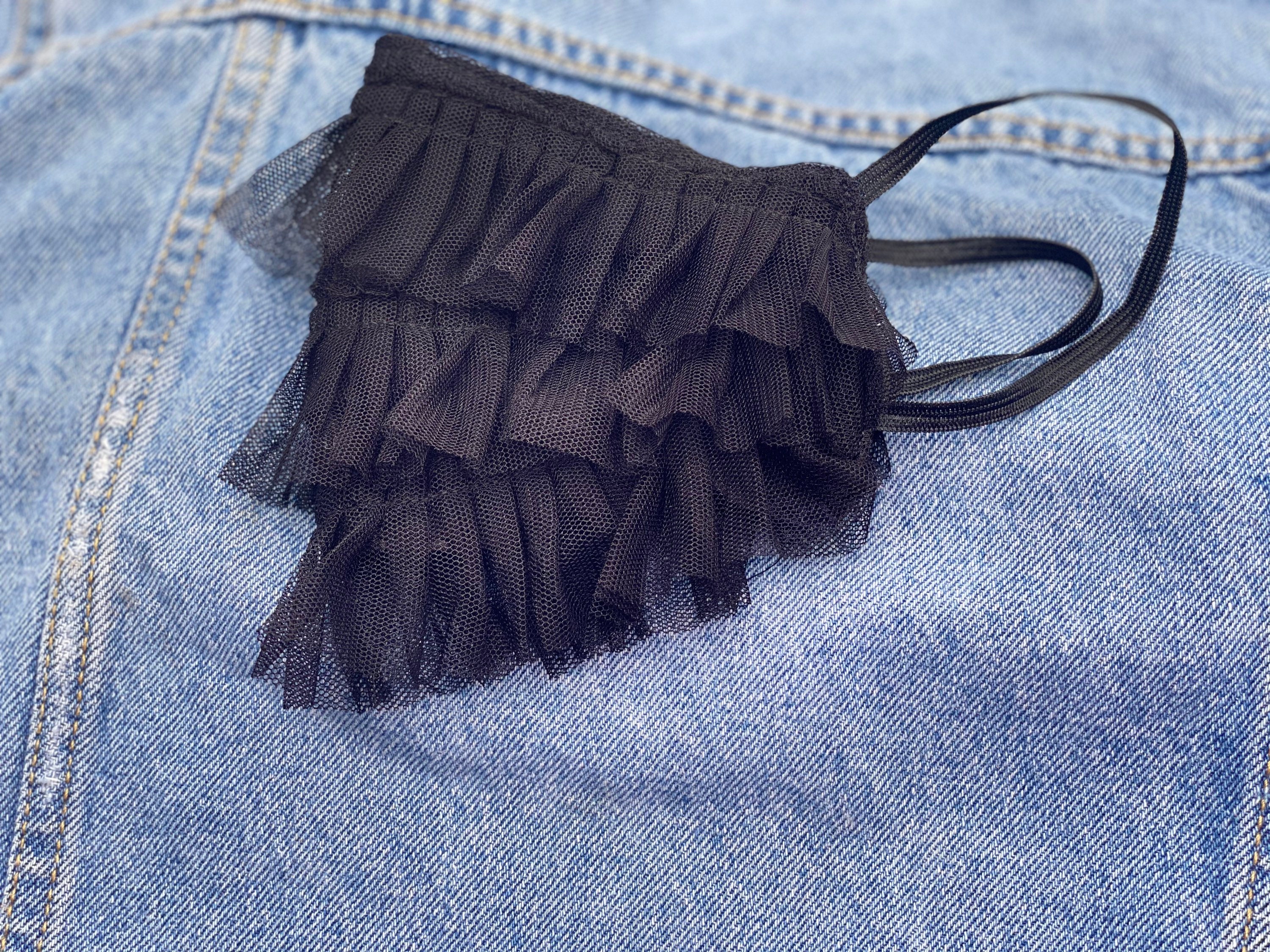 Square Ruffle R Entry Masks Cute Black Ruffle Face Mask Cute Stylish Black Ruffled Lined With Satin ...