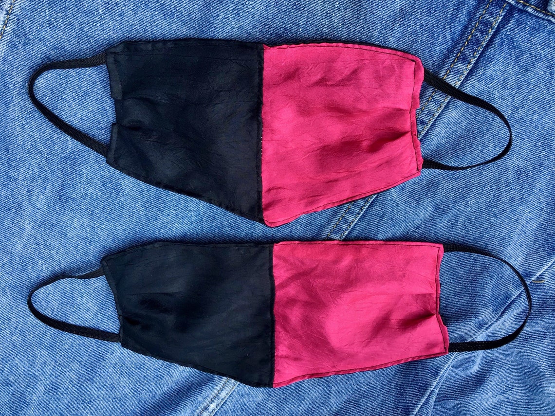 Pink and Black Satin Face Mask. Handmade in the USA. Half and Half Pink ...