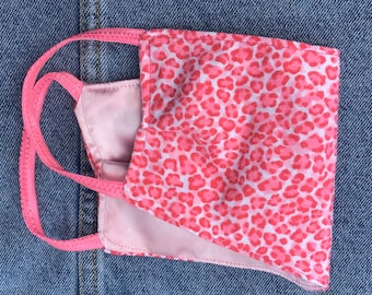 Cute Pink Cheetah Face Mask. Two Layer Pink Face Mask. Lined with Pink Satin. Made USA. All pink. adult or child size with nose wire