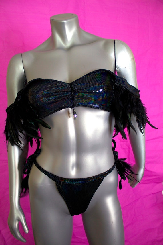 Black Feather Sexy Costume. Black Feather Bikini Lingerie. Hand Made in USA.  Couture Lingerie. - Etsy