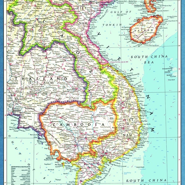 1965 Vietnam, Cambodia, Laos and Eastern Thailand Map with Index