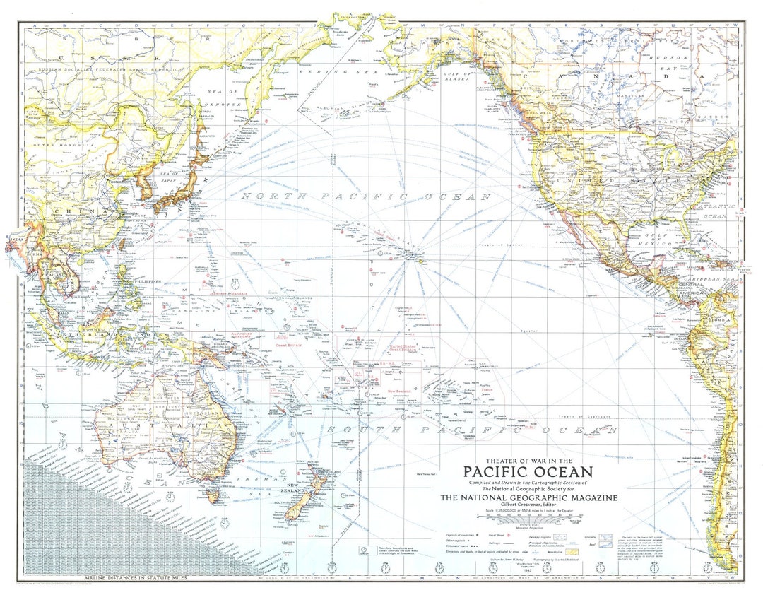 1942 Theater of War in the Pacific Ocean Map - Etsy