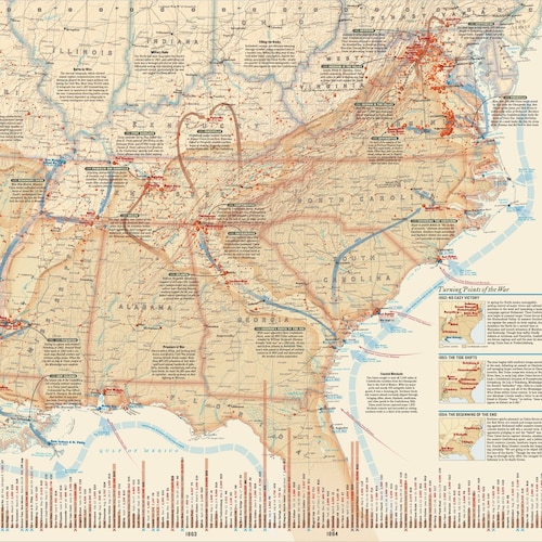 Battles of the Civil War Map : the National Geographic - Etsy