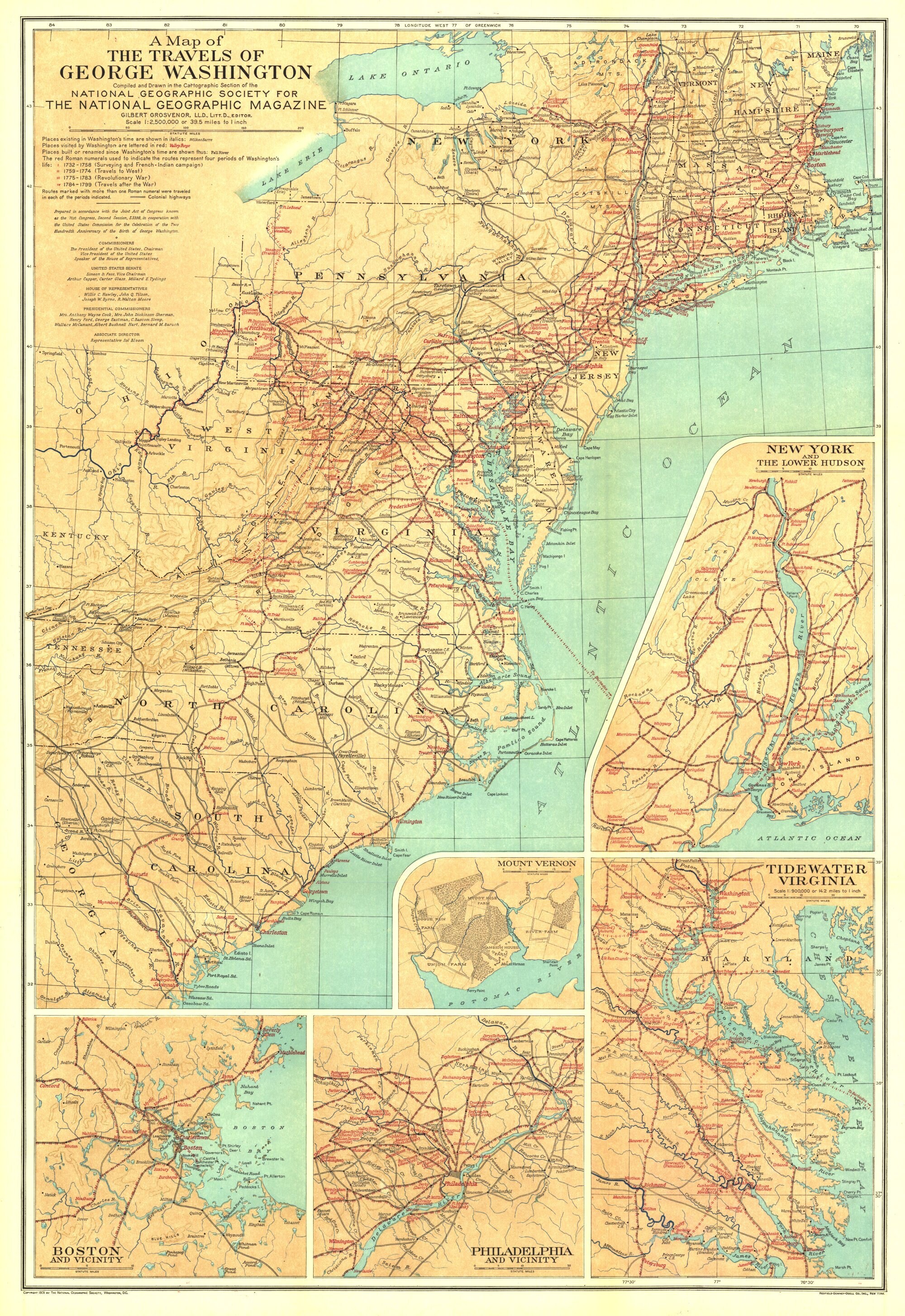 The Travels of George Washington Map : The National Geographic | Etsy