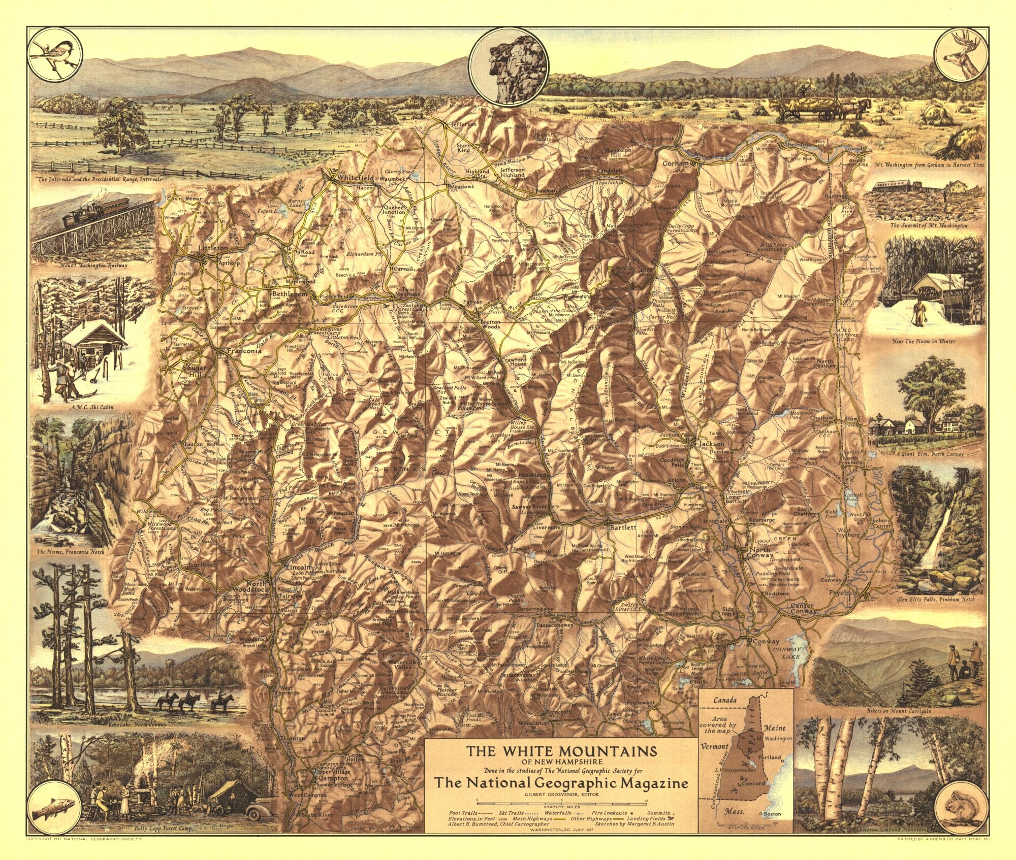 White Mountains of New Hampshire Map the National Geographic Magazine