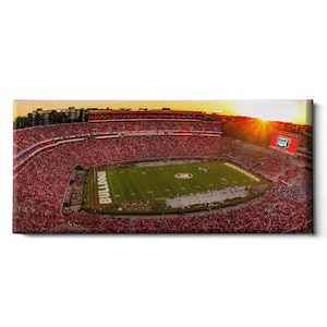 Georgia Bulldogs | National Champions | Sanford Stadium Sunset Panoramic | Sanford Stadium | Canvas Wall Art | Metal Wall Art