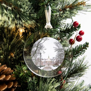 Miami University | RedHawks | MacCracken Hall | Snow | Christmas Decoration | Luggage Tag | Christmas Ornament