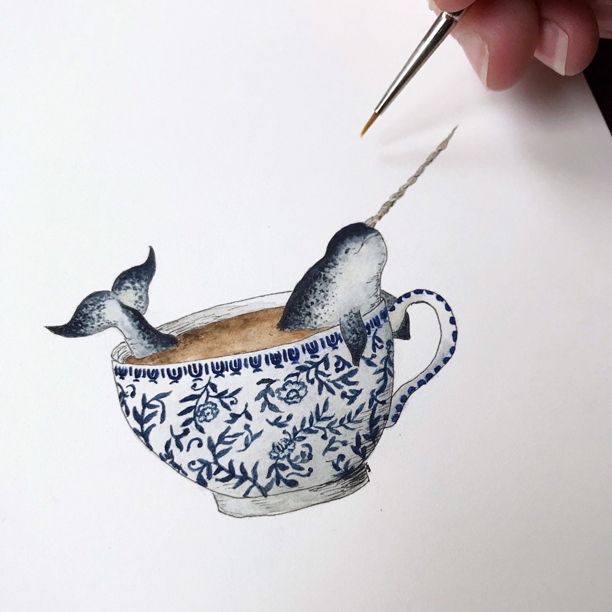 Narwhal in a Teacup Print - Whimsical Tea Themed Ocean Artwork ...