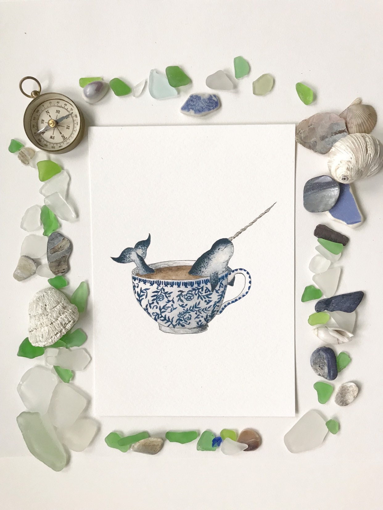 Narwhal in a Teacup Print - Whimsical Tea Themed Ocean Artwork ...