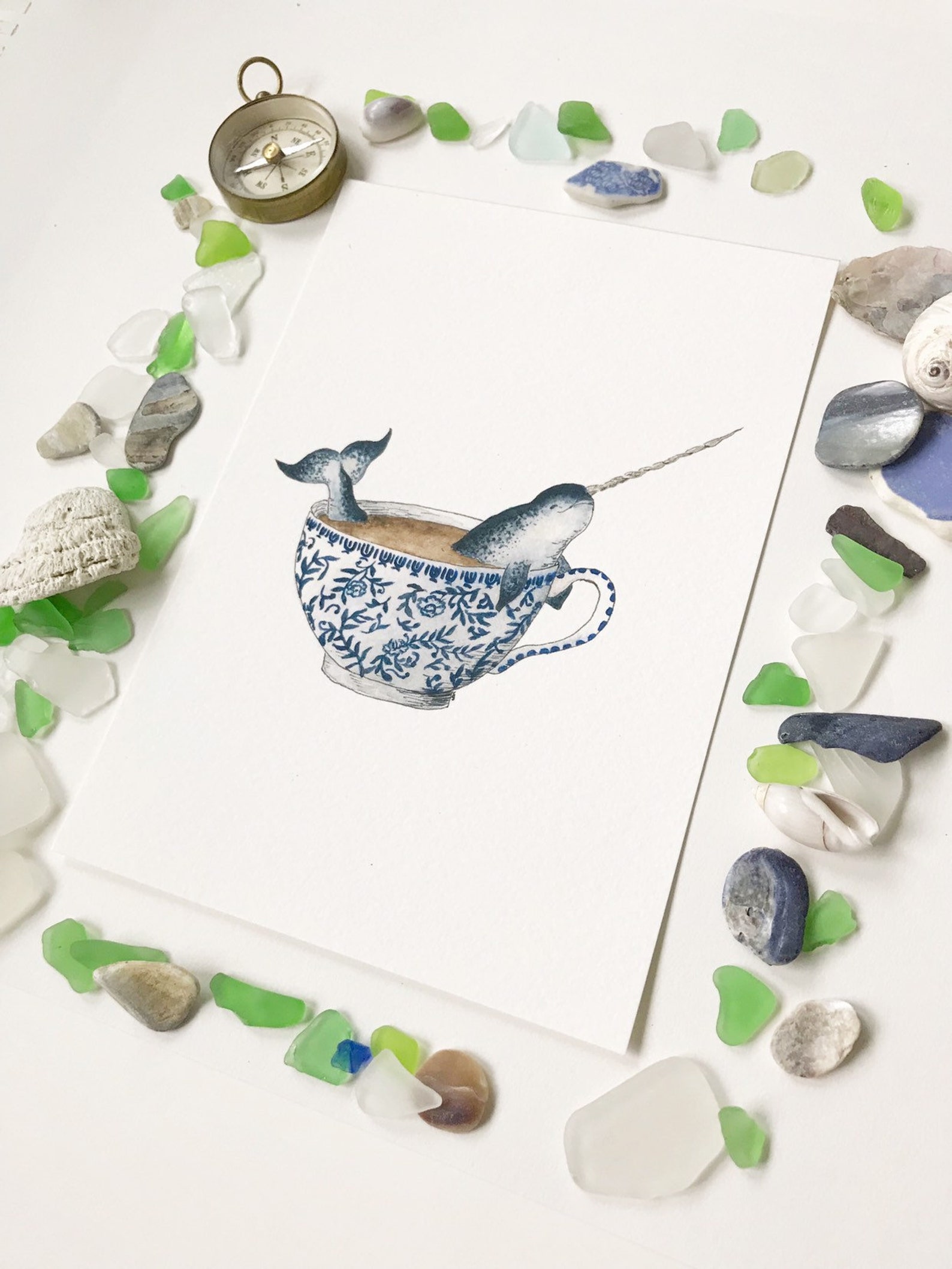 Narwhal in a Teacup Print - Whimsical Tea Themed Ocean Artwork ...